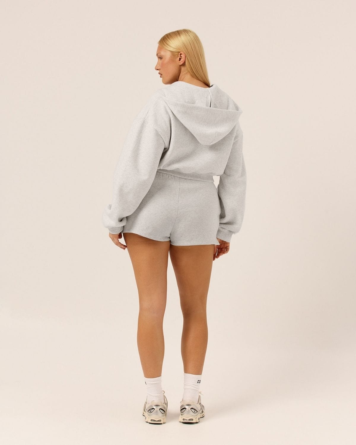 Cropped Zip Hoodie | Snow Marl