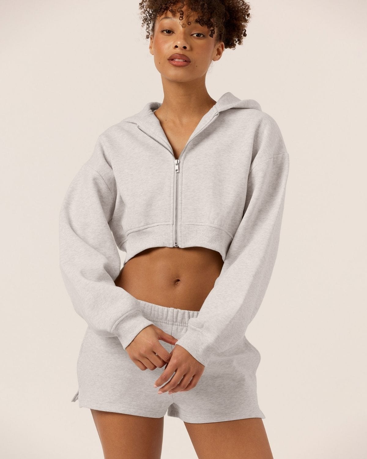 Cropped Zip Hoodie | Snow Marle