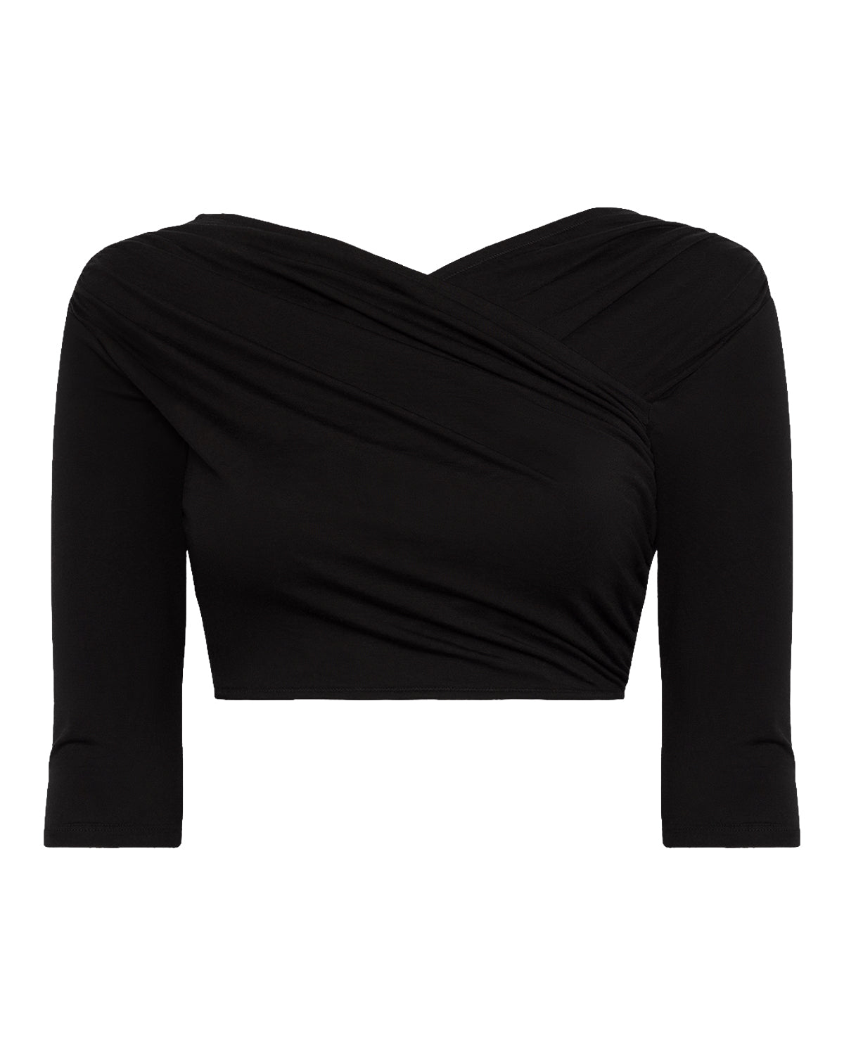 Sheer Jersey Wrap Cropped Top | Black