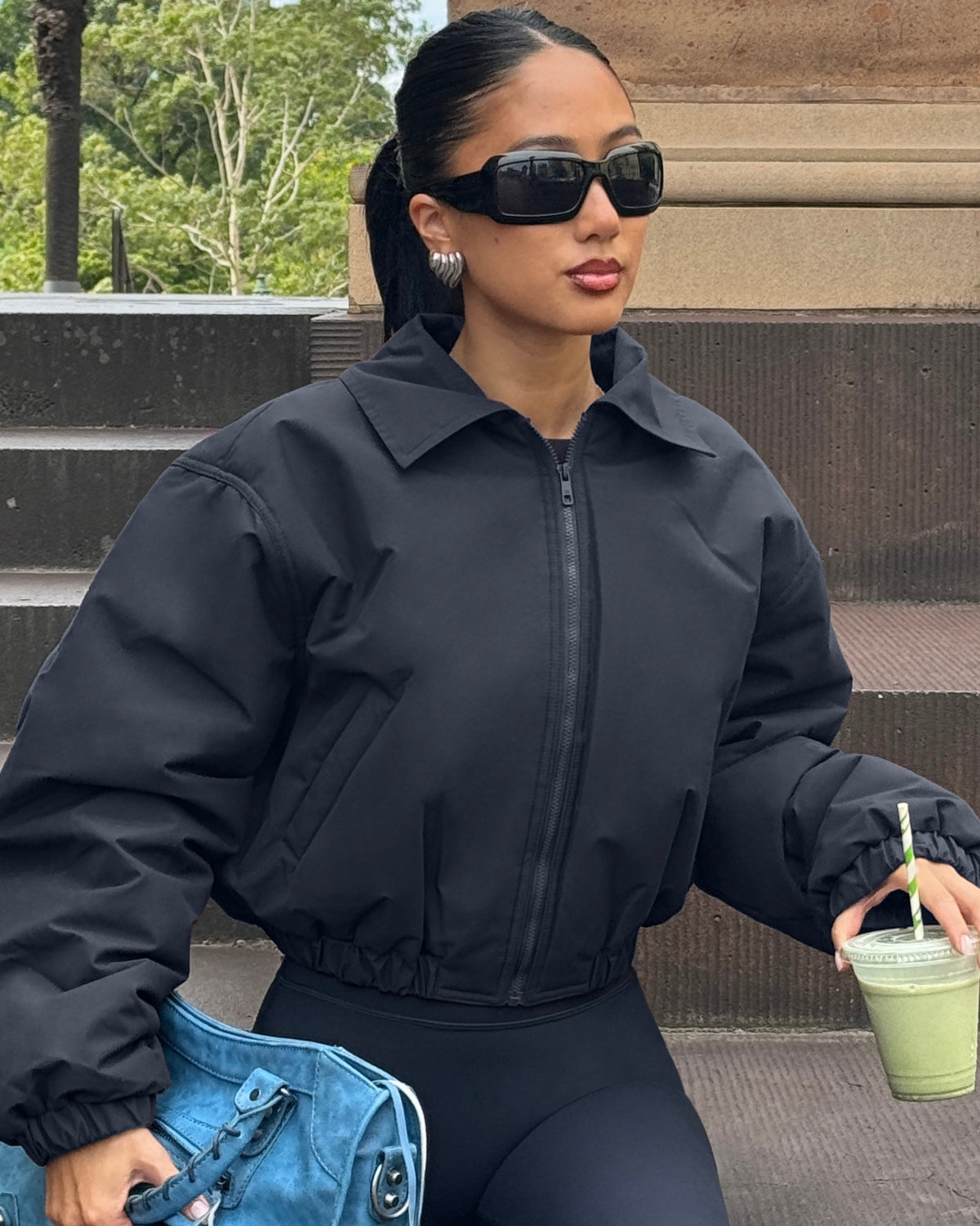 Cropped Oversized Bomber Jacket | Black