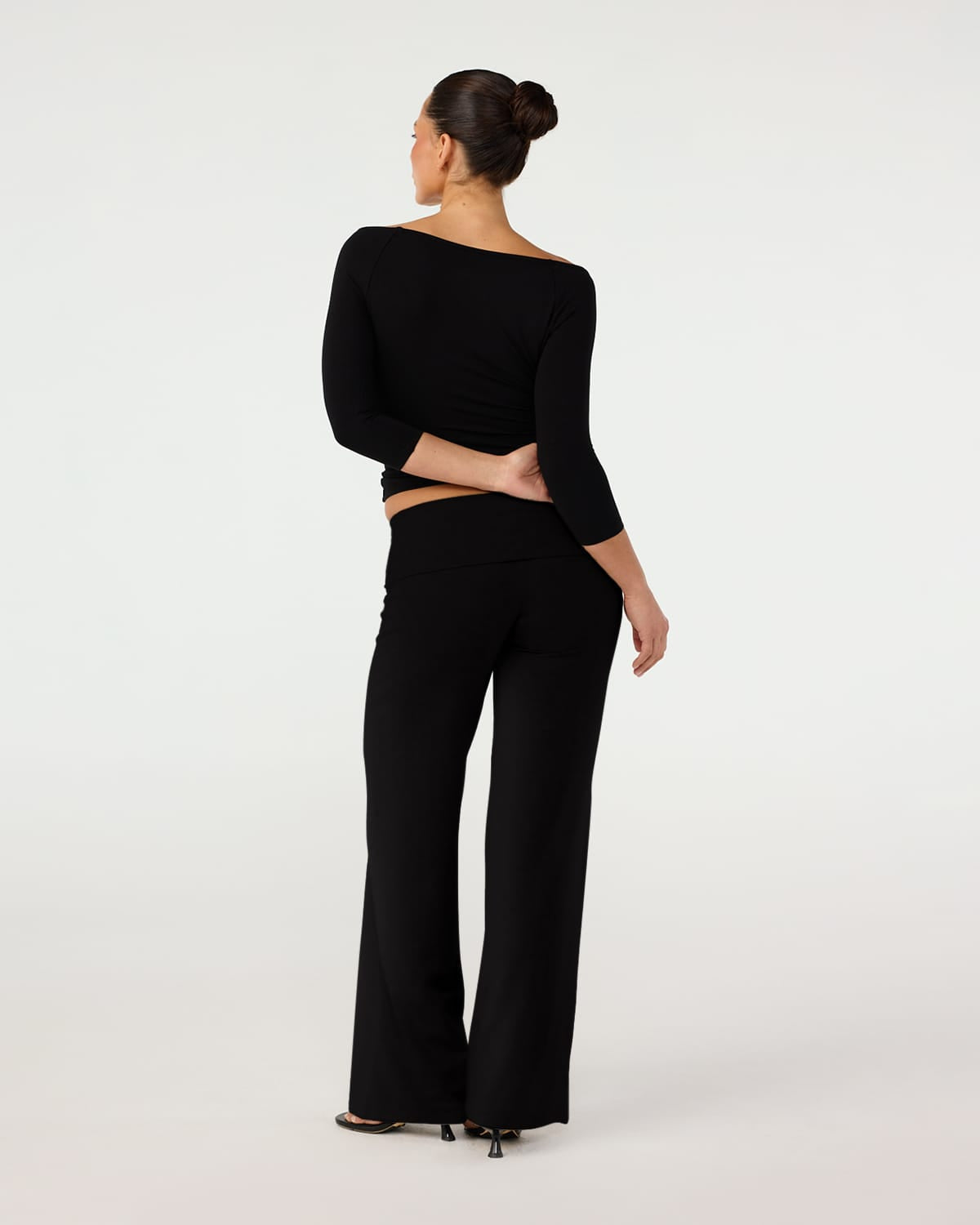 Foldover Jersey Straight Leg Pants | Black