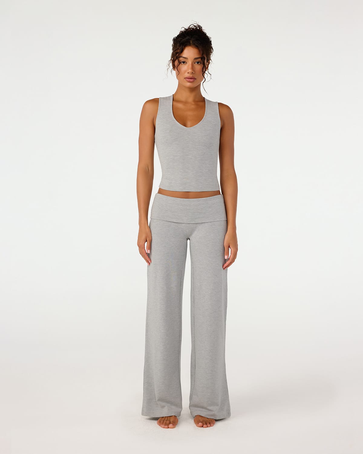 Foldover Jersey Straight Leg Pants | Grey Marle