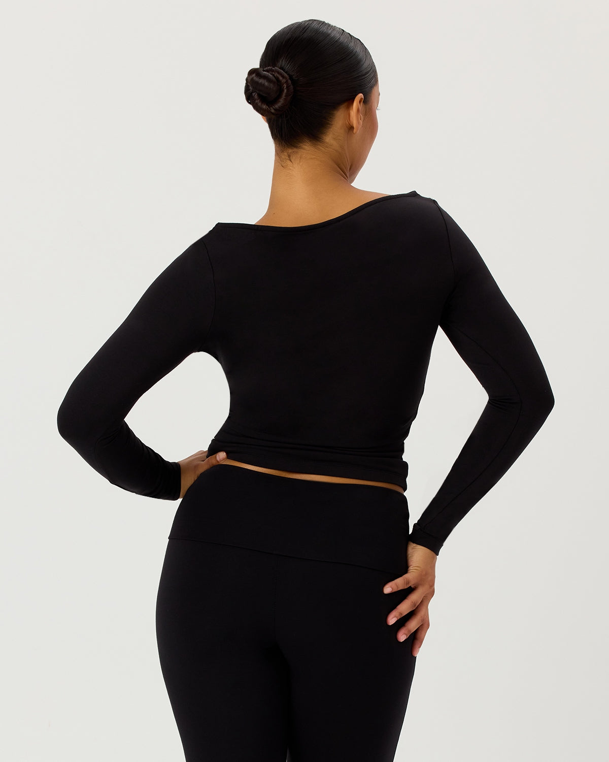 Boat Neck Long Sleeve Top | Black