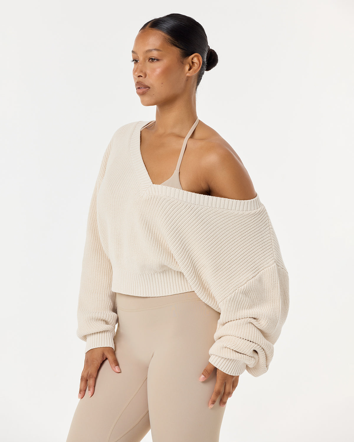 Cropped Off Shoulder Knit Jumper | Vanilla