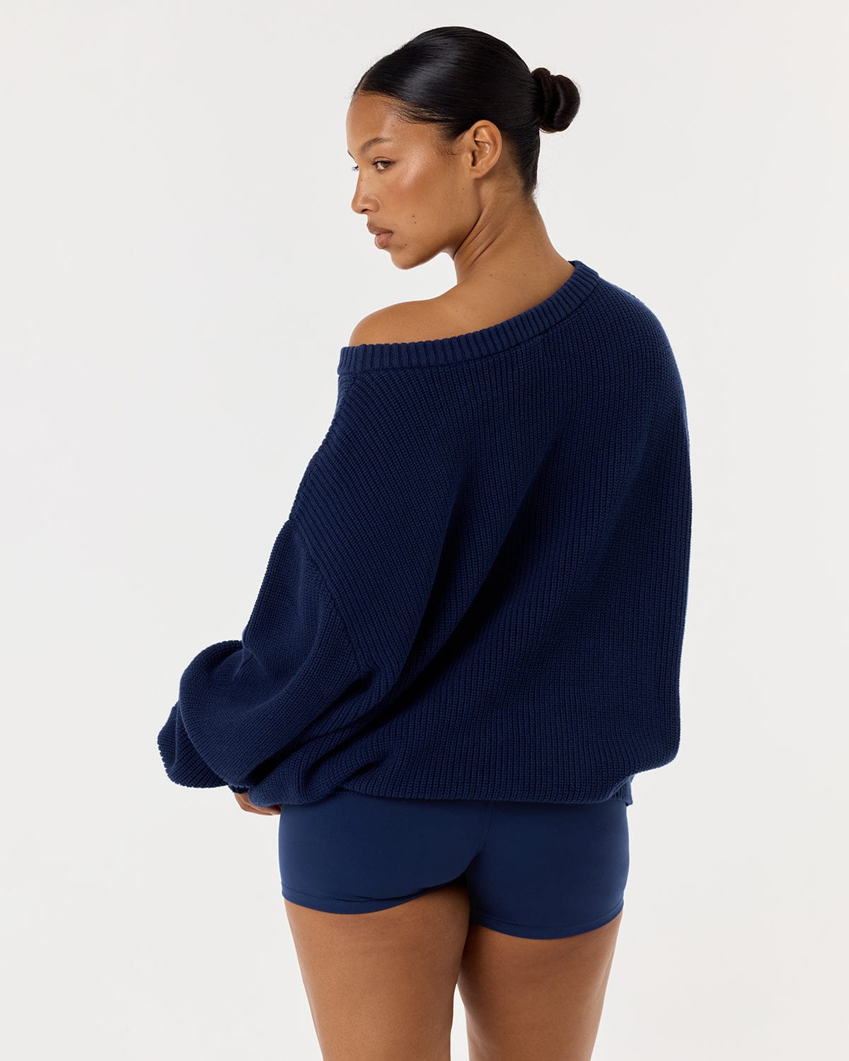 Off Shoulder Knit Sweater | Navy