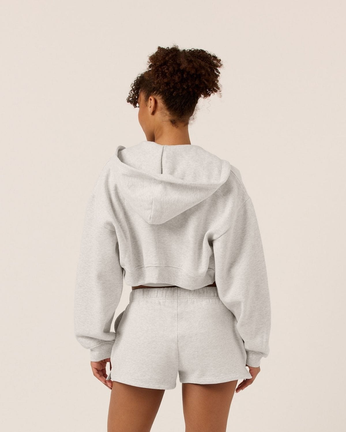 Cropped Zip Hoodie | Snow Marl