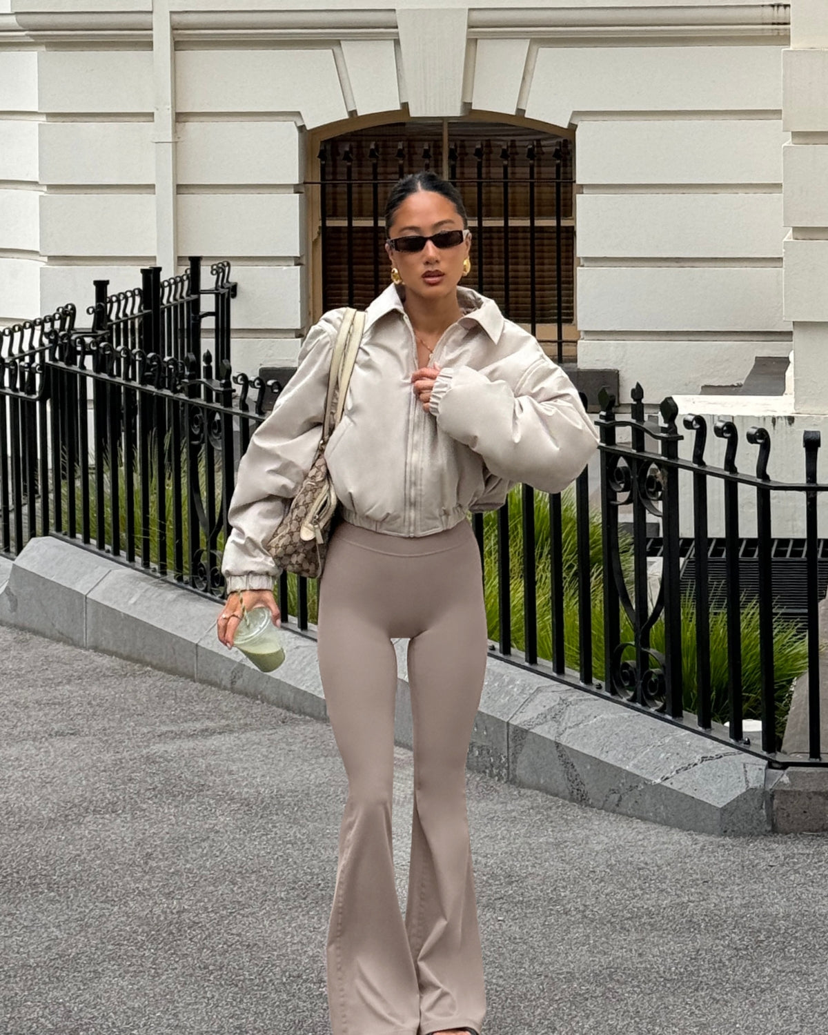 Cropped Oversized Bomber Jacket | Fawn