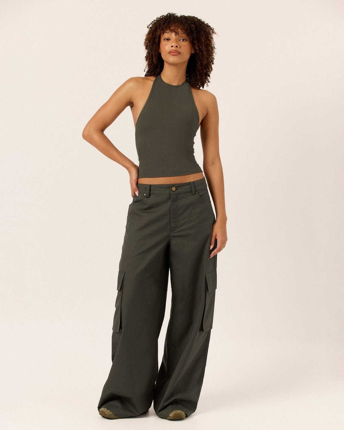 Wide Leg Cargo Pants | Deep Olive