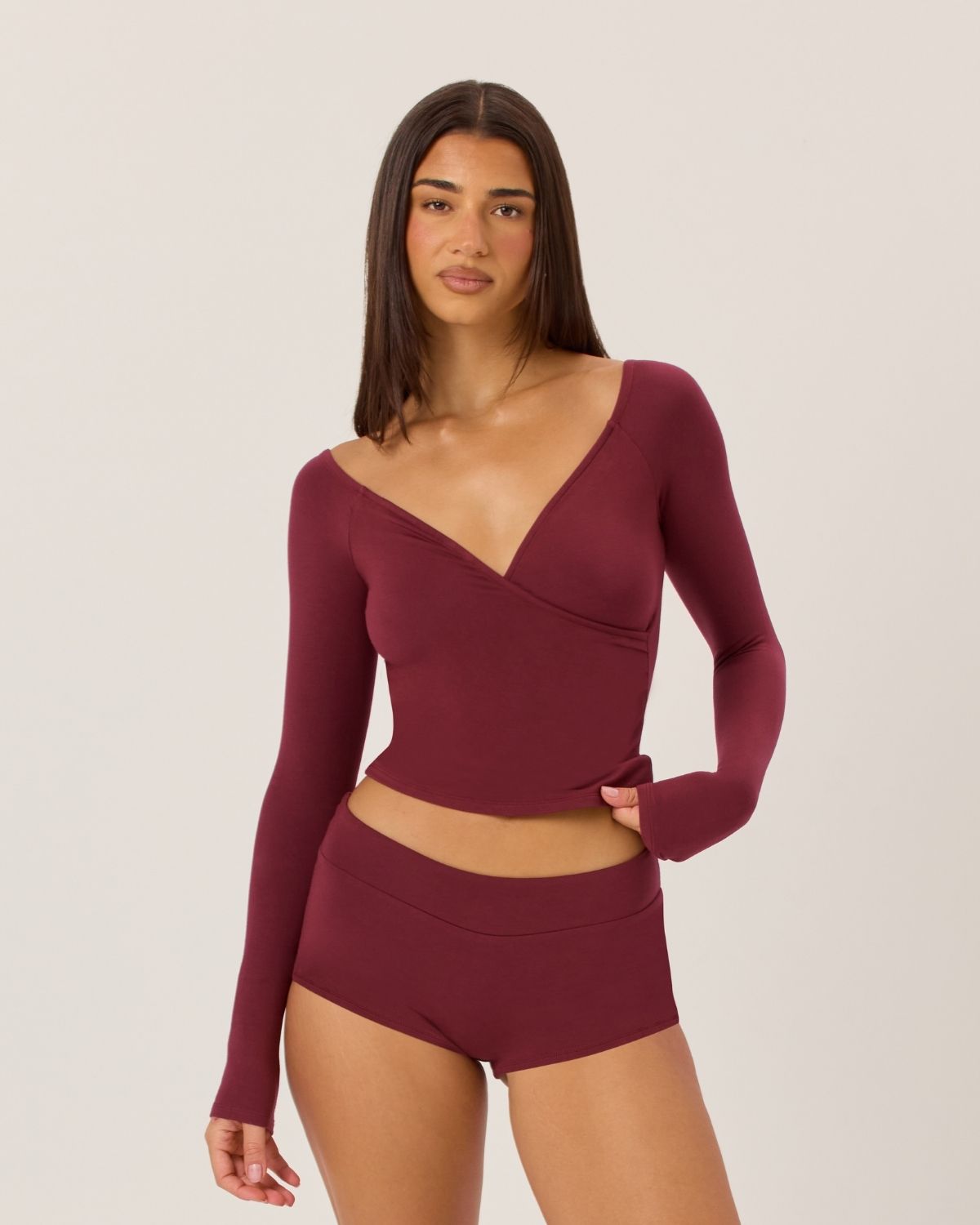 Off Shoulder Wrap Top | Burgundy