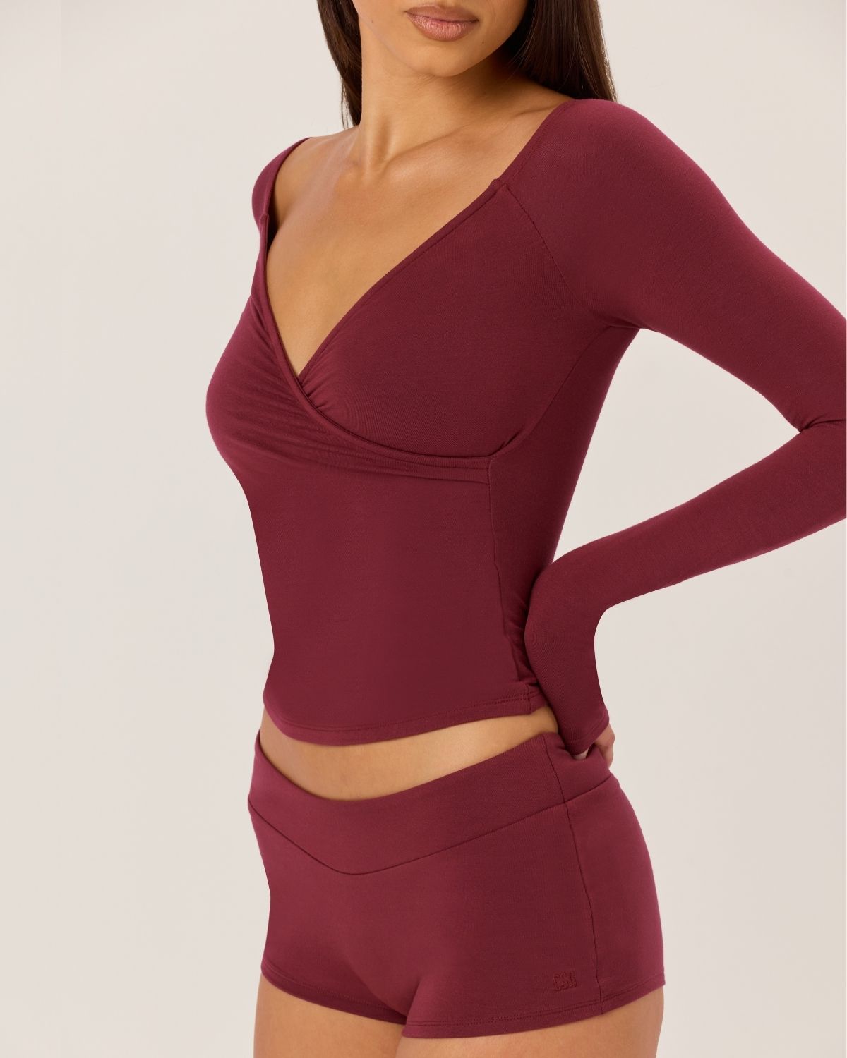 Off Shoulder Wrap Top | Burgundy