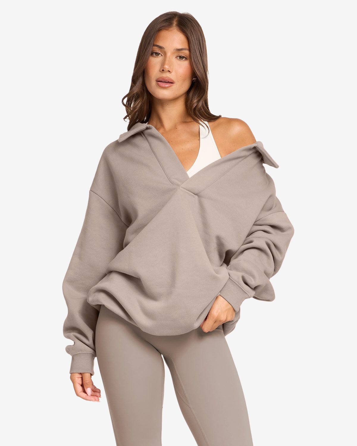 Open Collared Sweater | Latte
