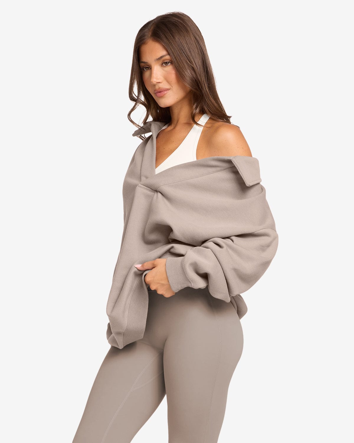 Open Collared Sweater | Latte