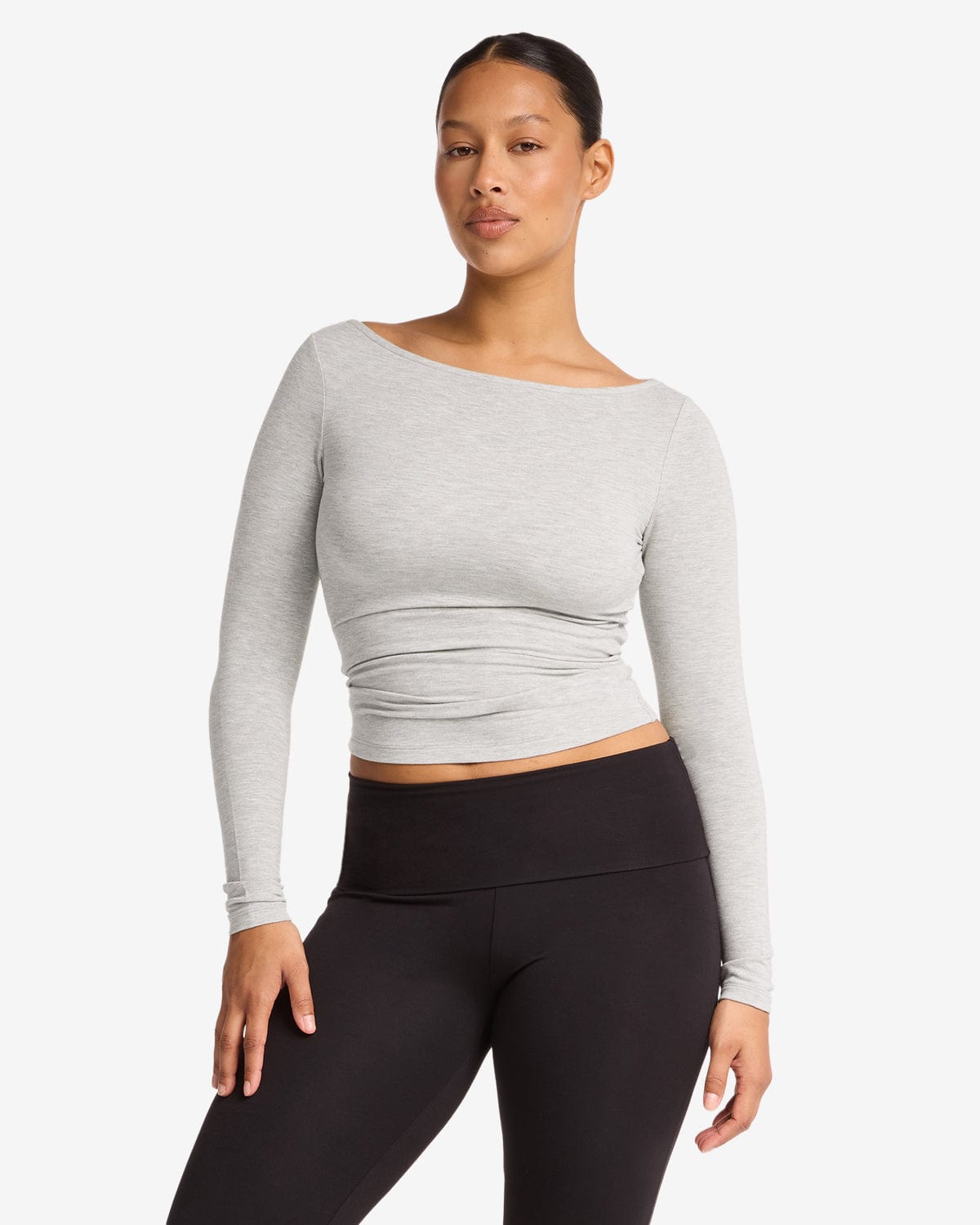 Boat Neck Long Sleeve Top | Snow Marl