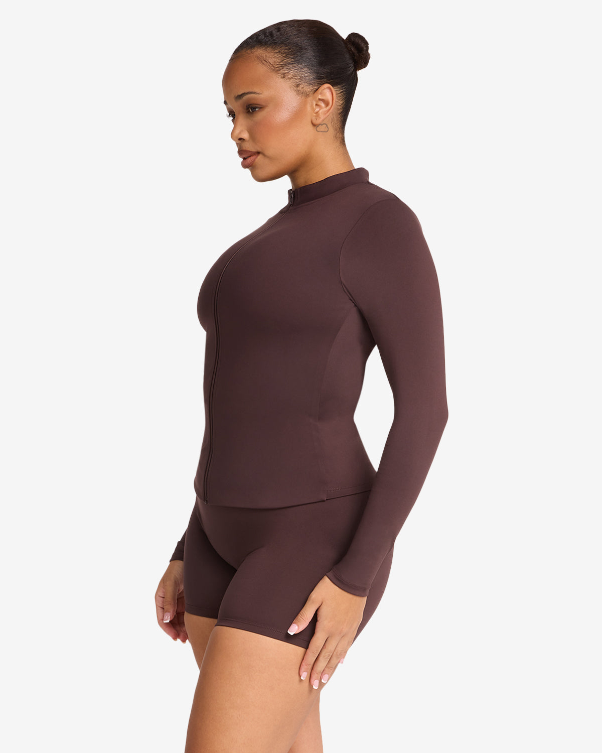 Serenity Longline Zip Up Jacket | Espresso