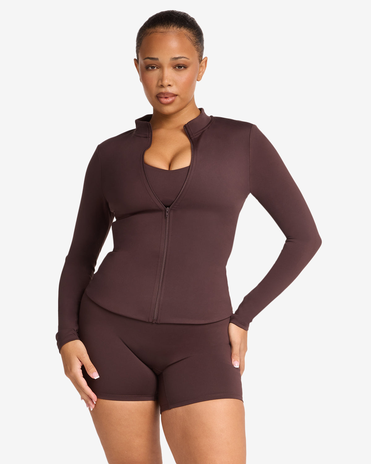 Serenity Longline Zip Up Jacket | Espresso