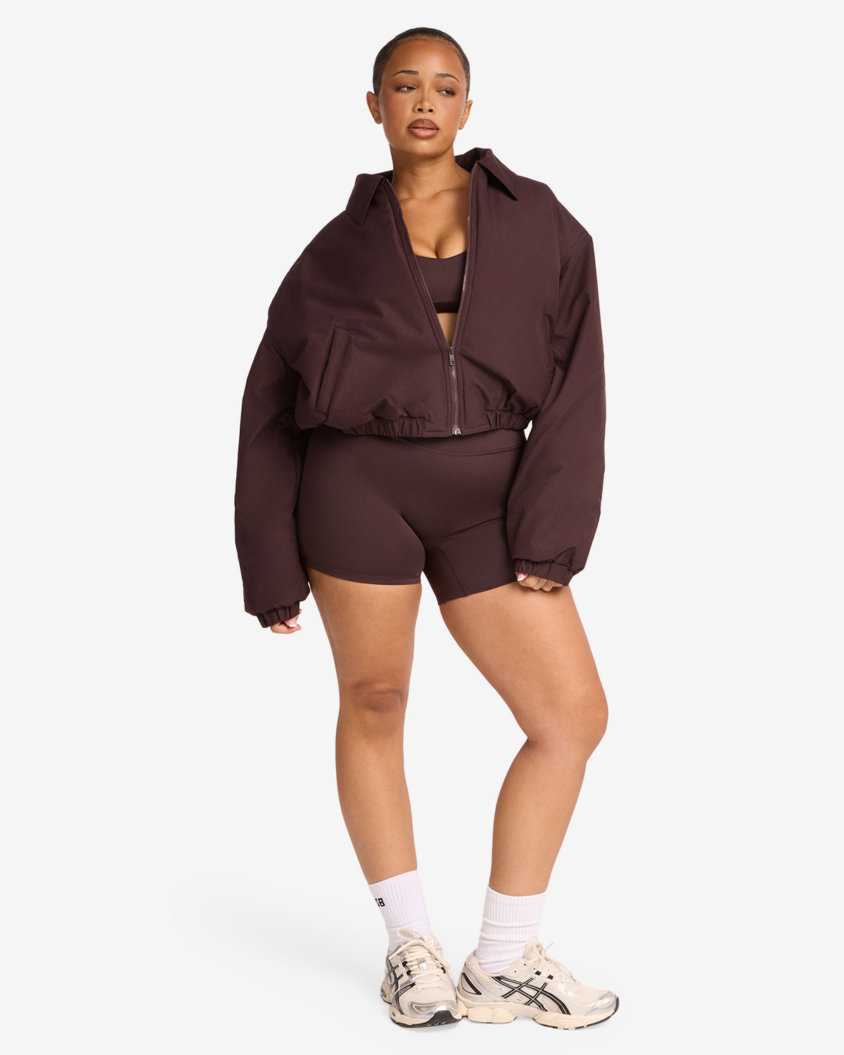 Cropped Oversized Bomber Jacket | Espresso