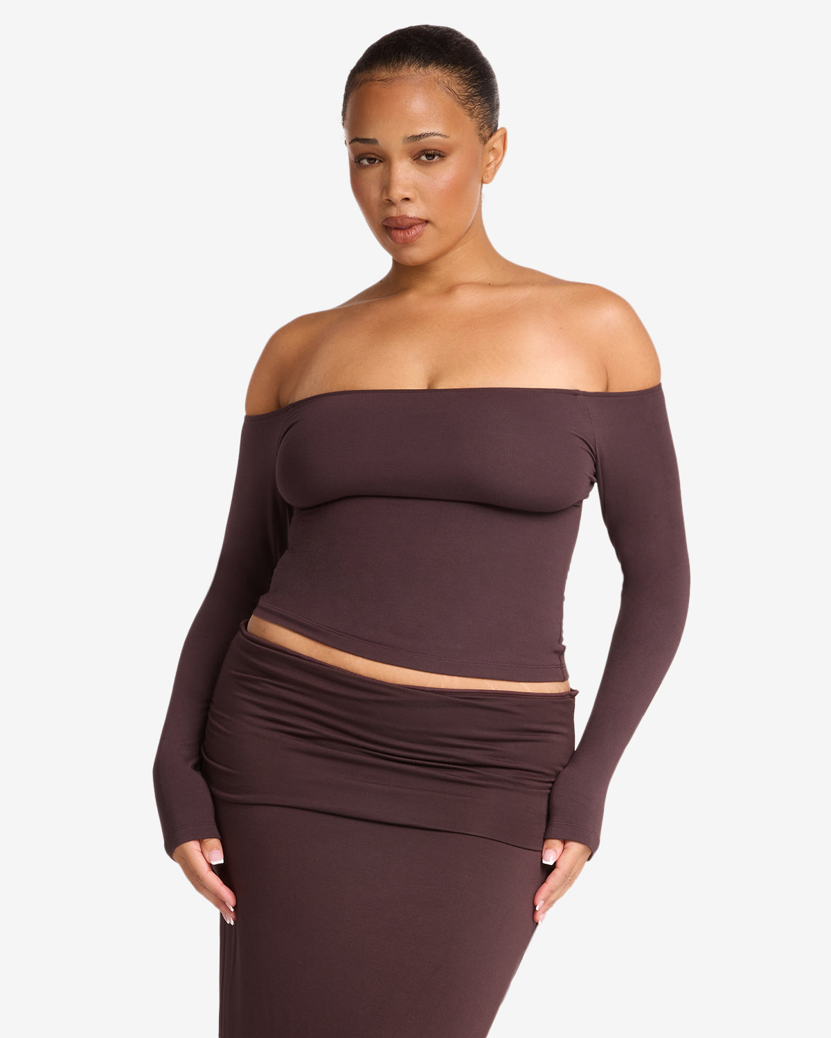Off Shoulder Leisure Top | Espresso