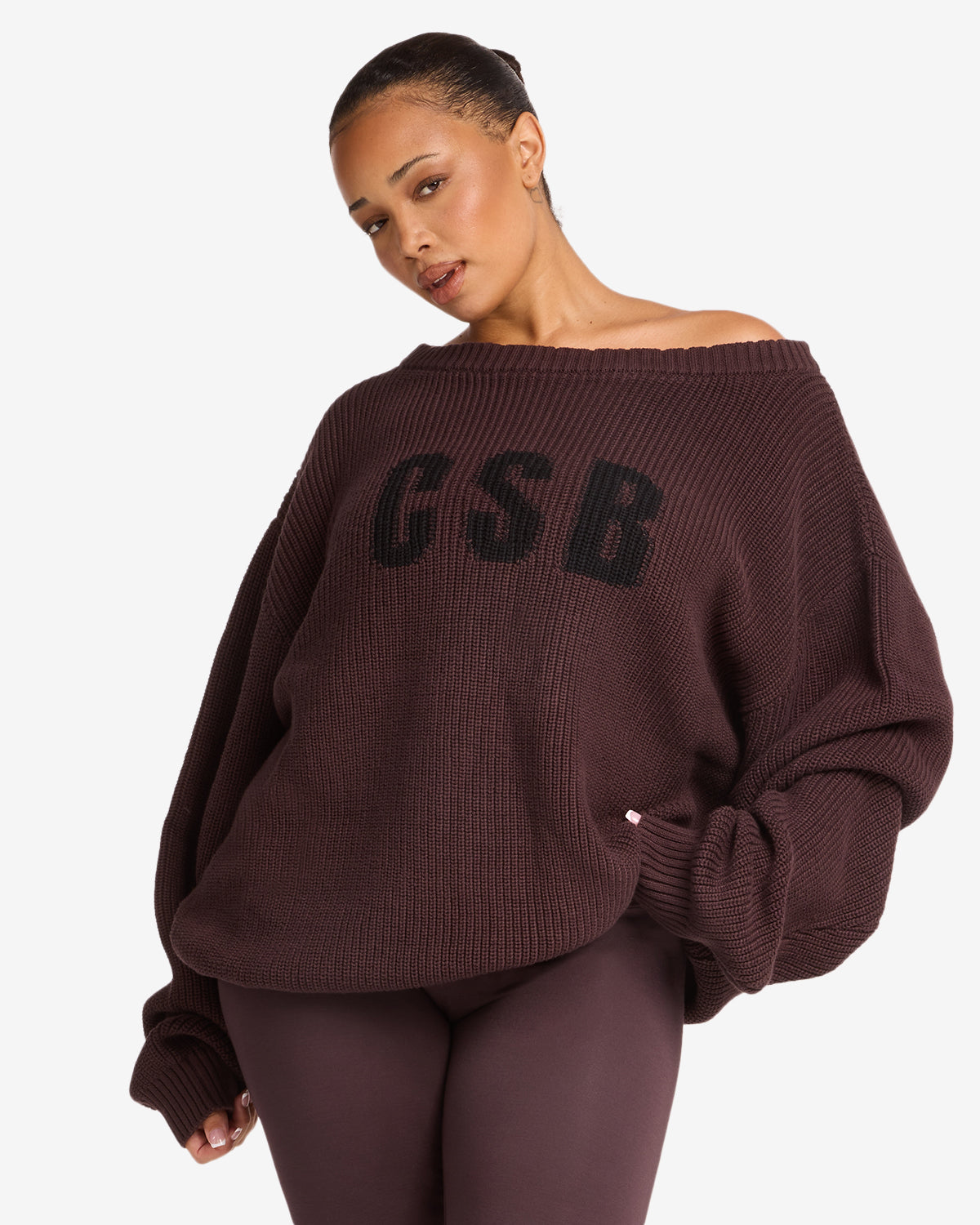 Off Shoulder Knit Sweater | Espresso