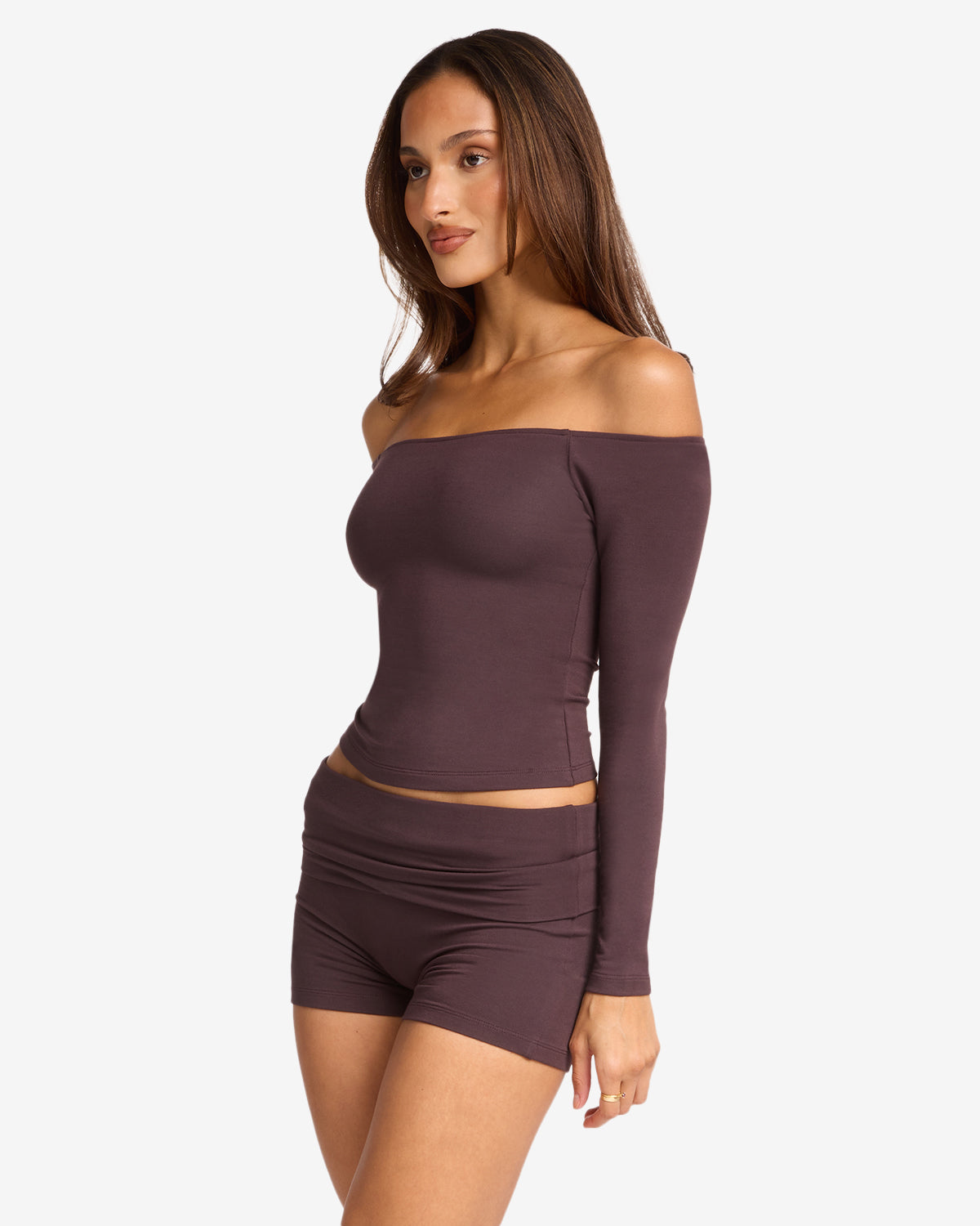 Off Shoulder Leisure Top | Espresso