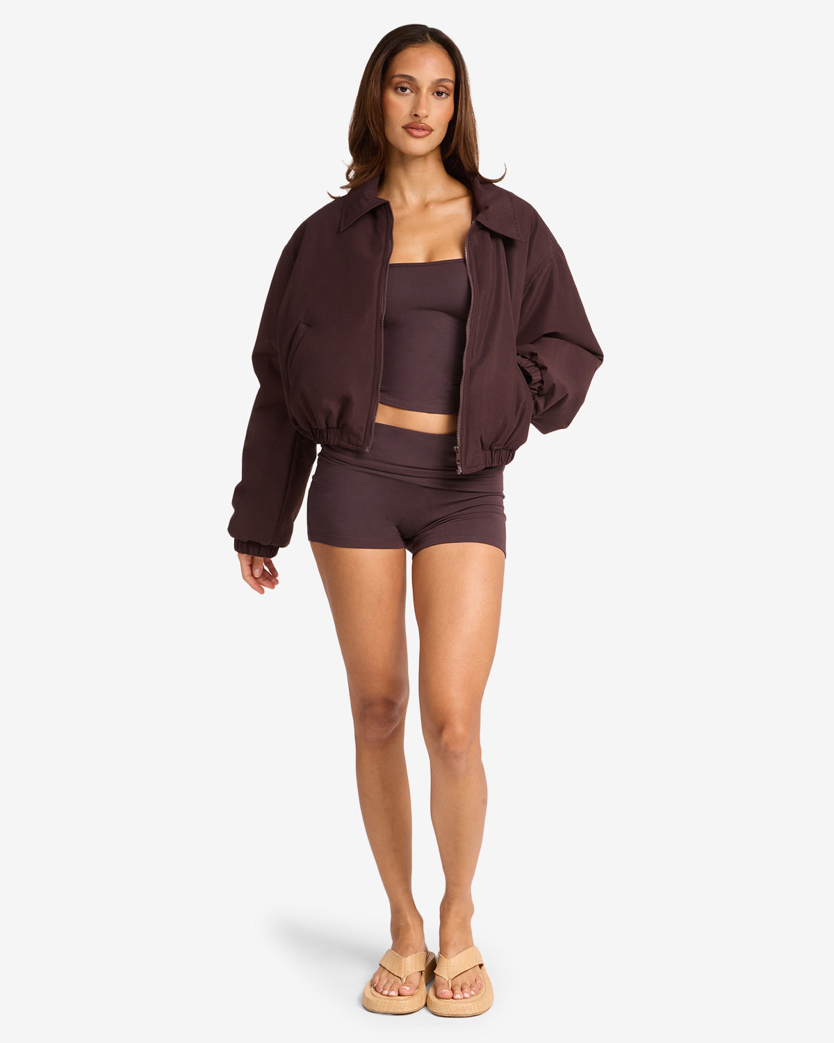 Cropped Oversized Bomber Jacket | Espresso