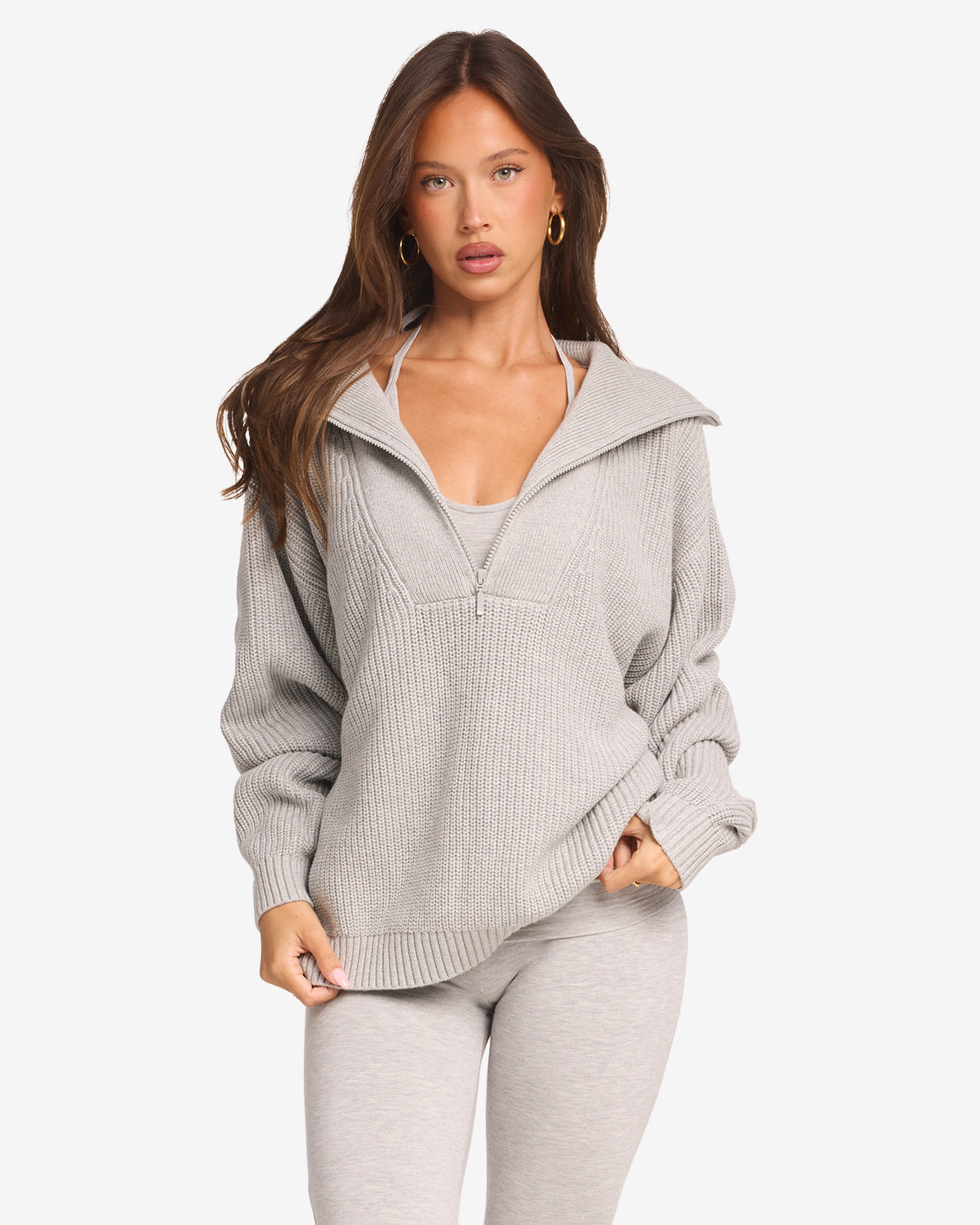 Oversized Knit Sweater | Grey Marl