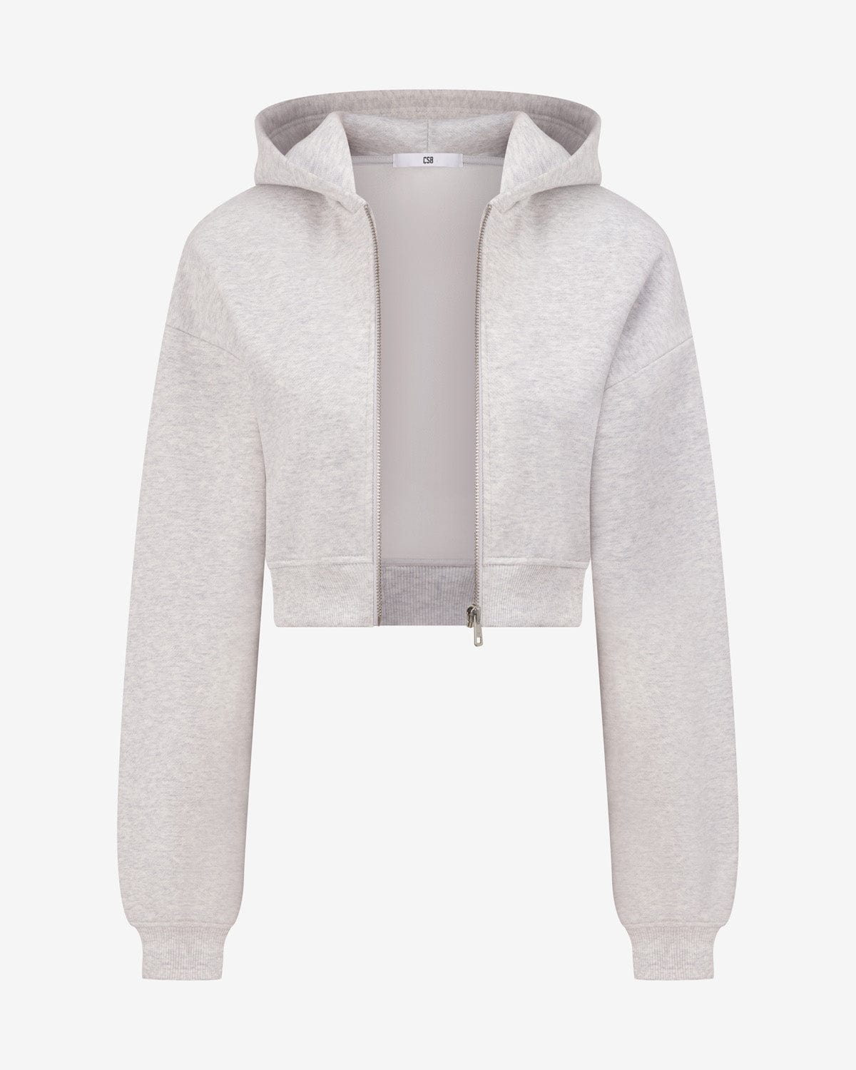Cropped Zip Hoodie | Snow Marl