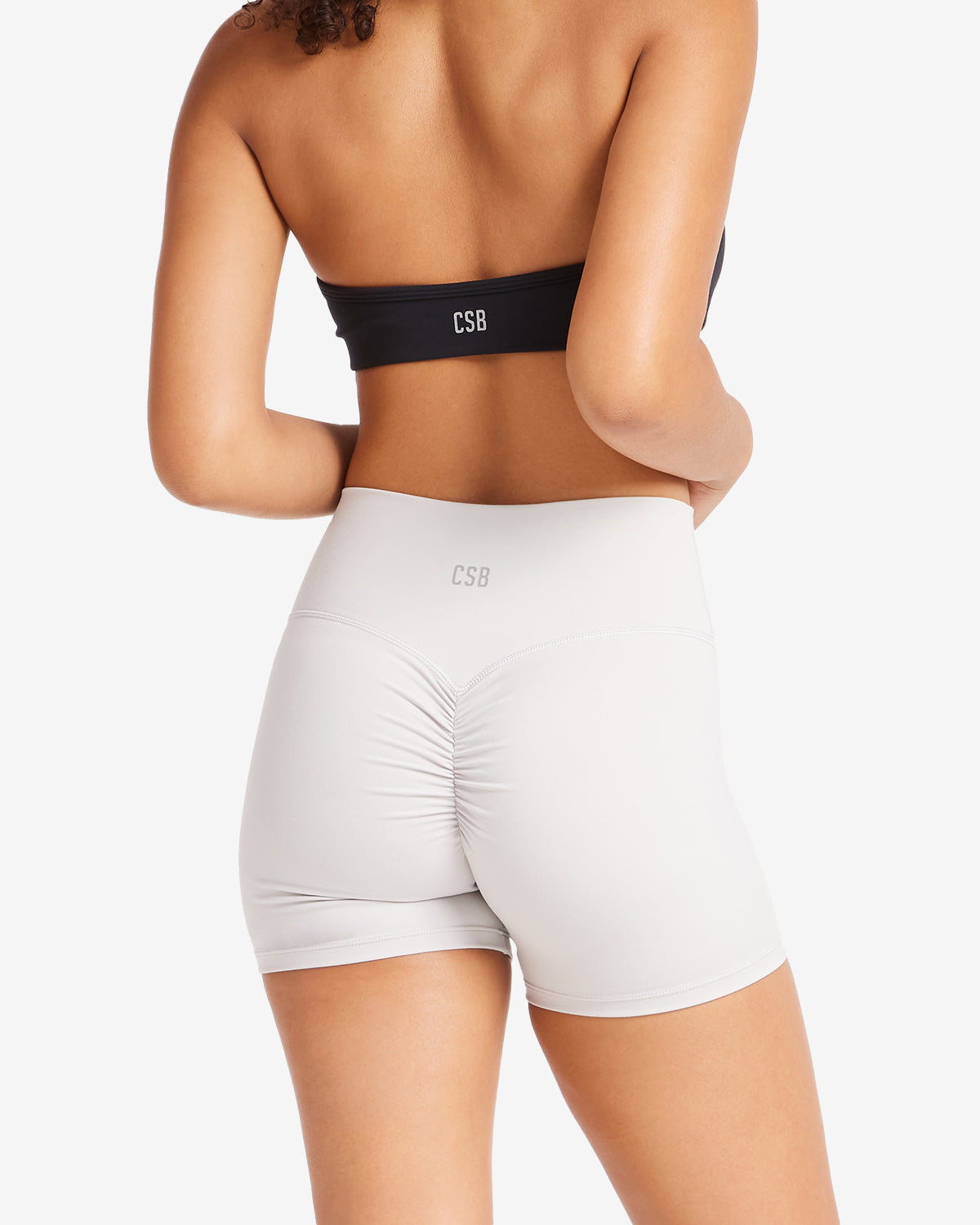 Serenity Drawstring Scrunch Shorts 4" | Light Grey