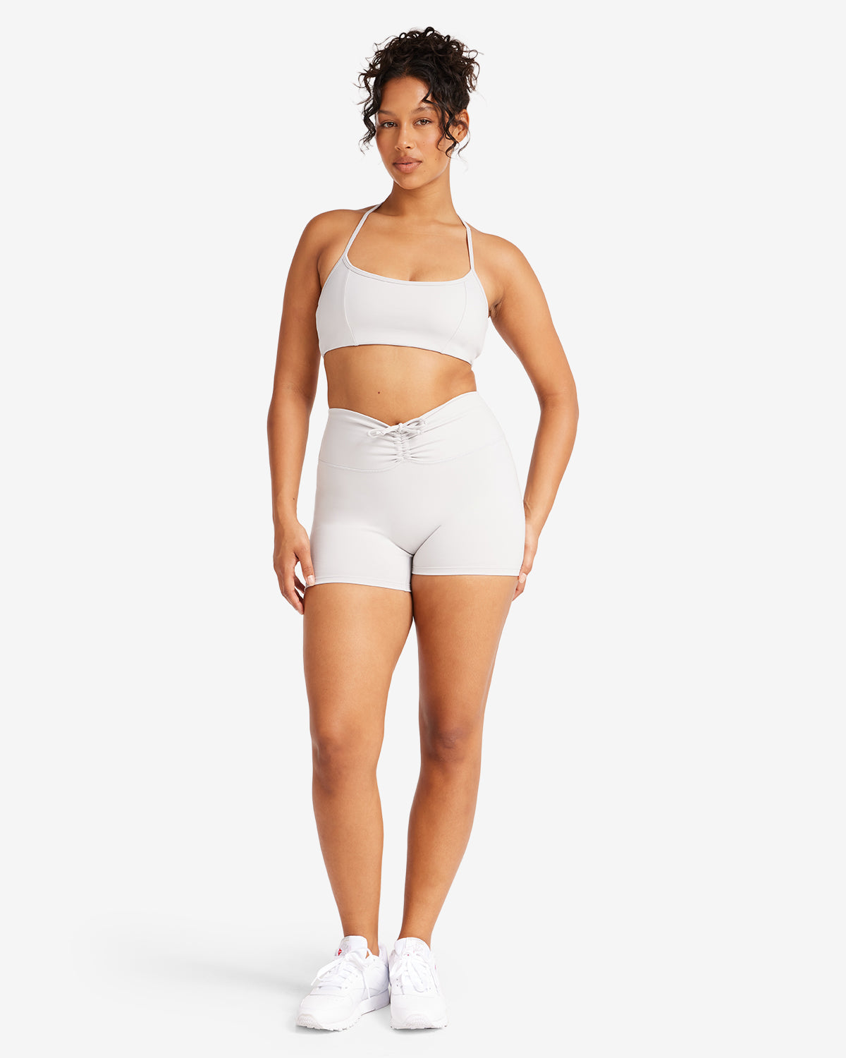 Serenity Drawstring Scrunch Shorts 4" | Light Grey