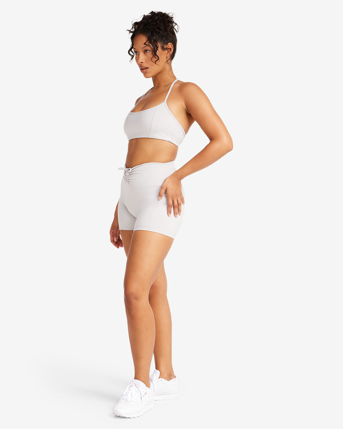 Serenity Drawstring Scrunch Shorts 4" | Light Grey