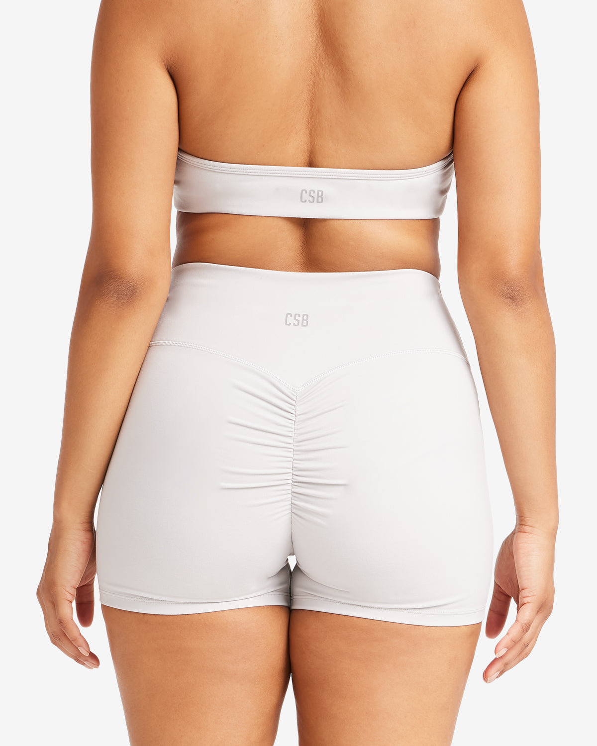 Serenity Drawstring Scrunch Shorts 4" | Light Grey