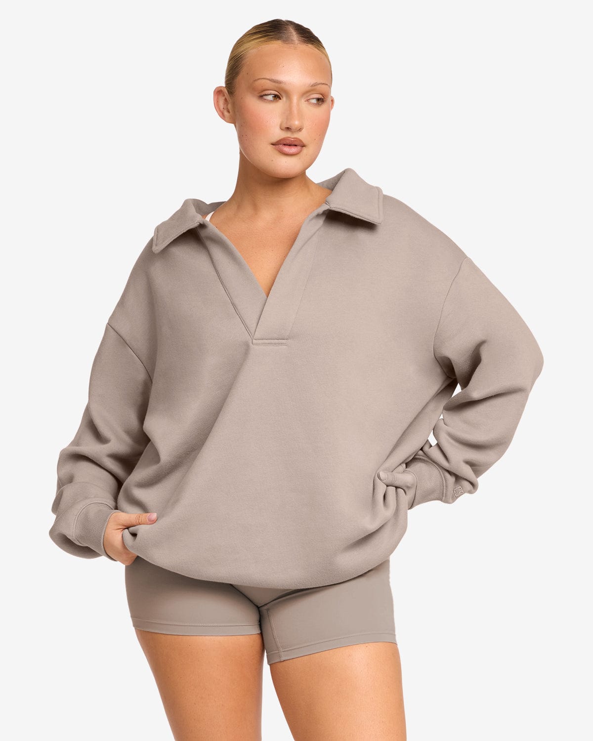 Open Collared Sweater | Latte