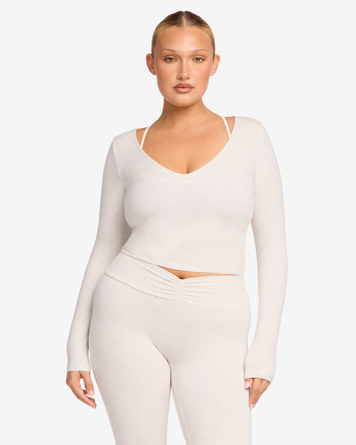 V Neck Long Sleeve Top | Oat Marl