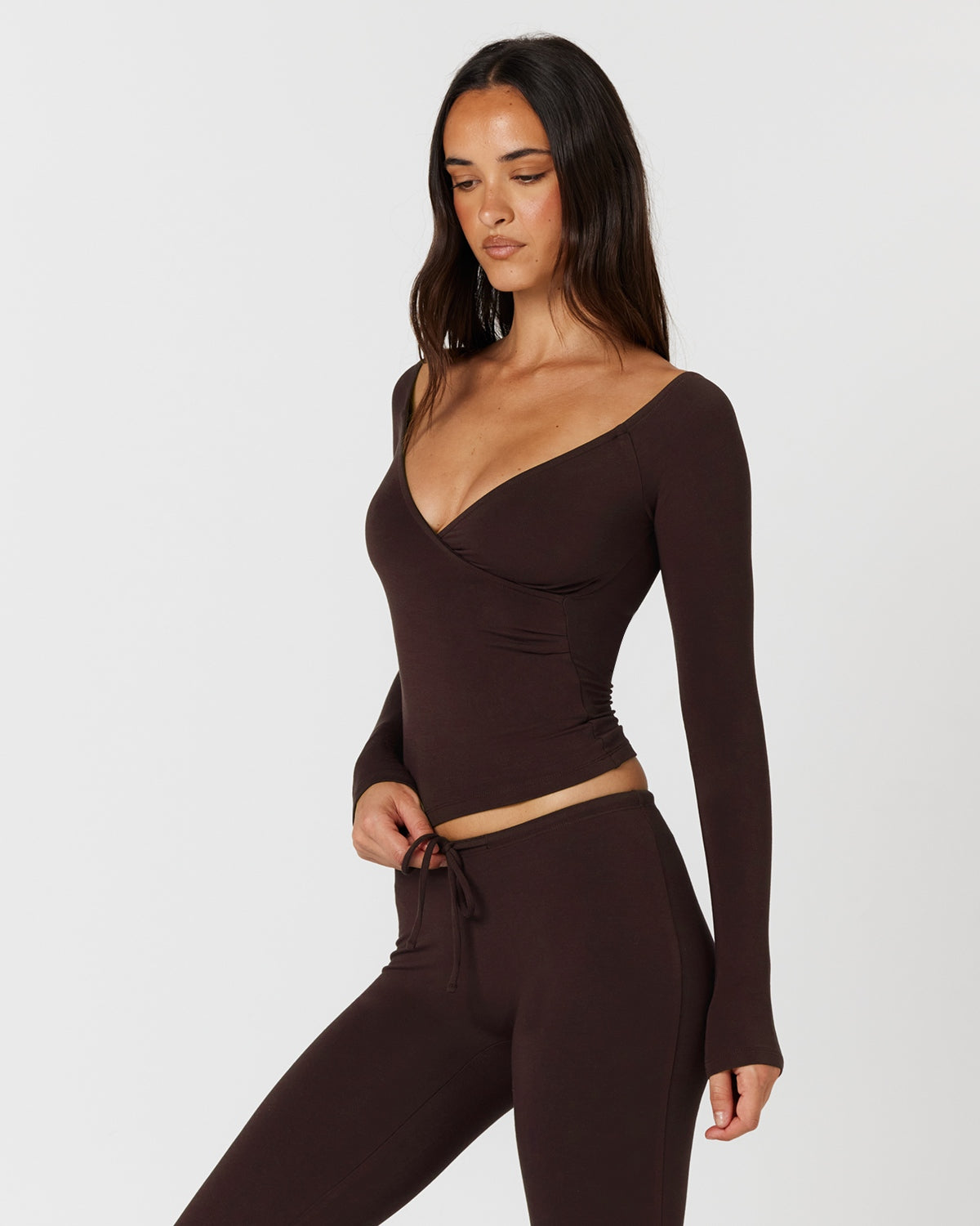 Off Shoulder Wrap Top | Espresso