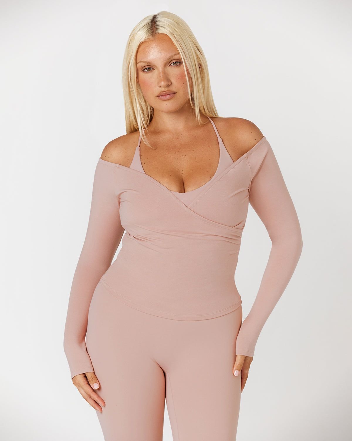 Off Shoulder Wrap Top | Dusty Pink
