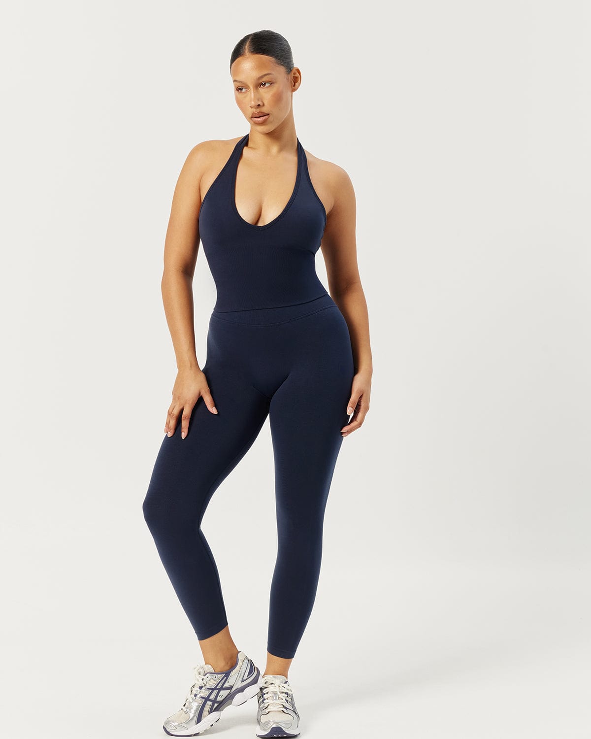 Seamless Halter Cropped Tank | Navy