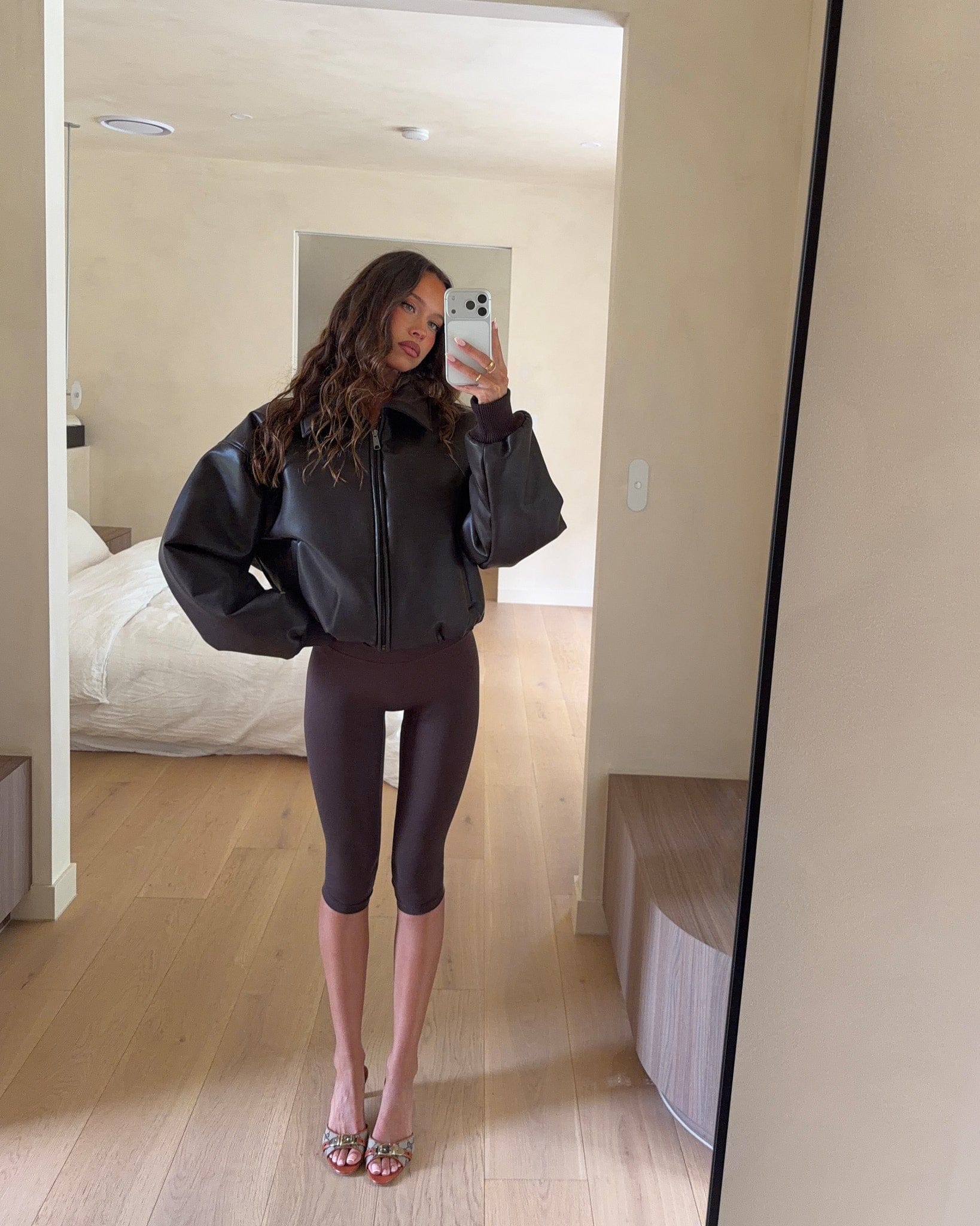 Faux Leather Bomber Jacket | Dark Chocolate
