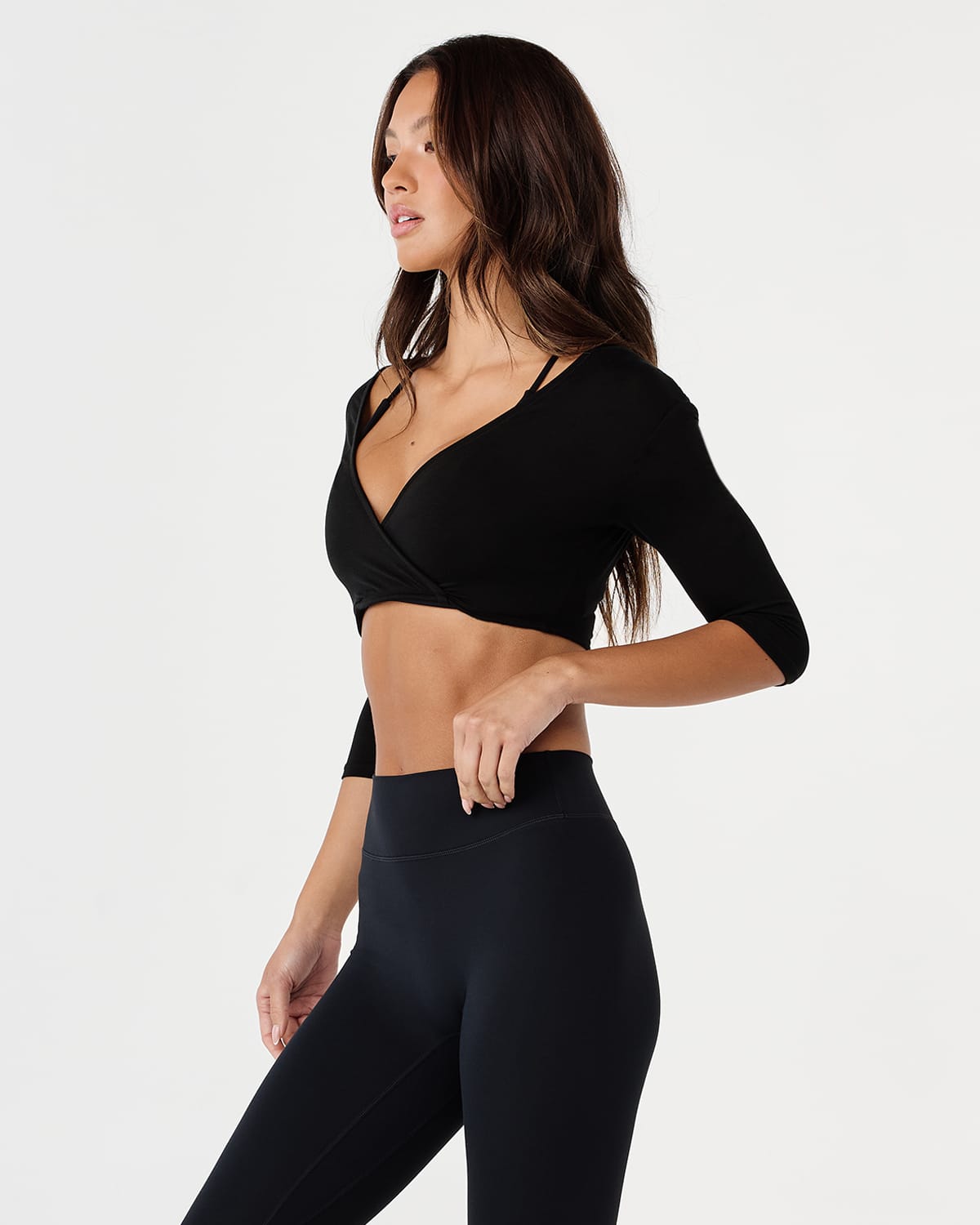 Sheer Jersey Wrap Cropped Top | Black