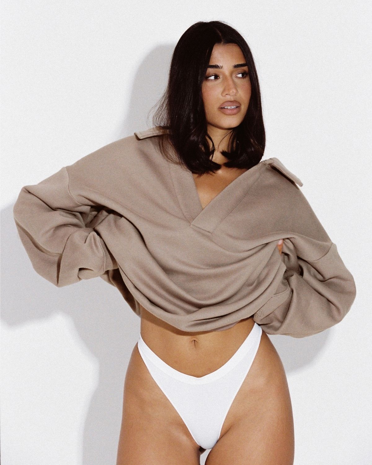 Open Collared Sweater | Latte