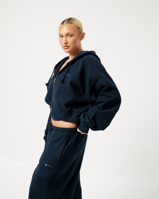 Cropped Zip Hoodie | Deep Navy