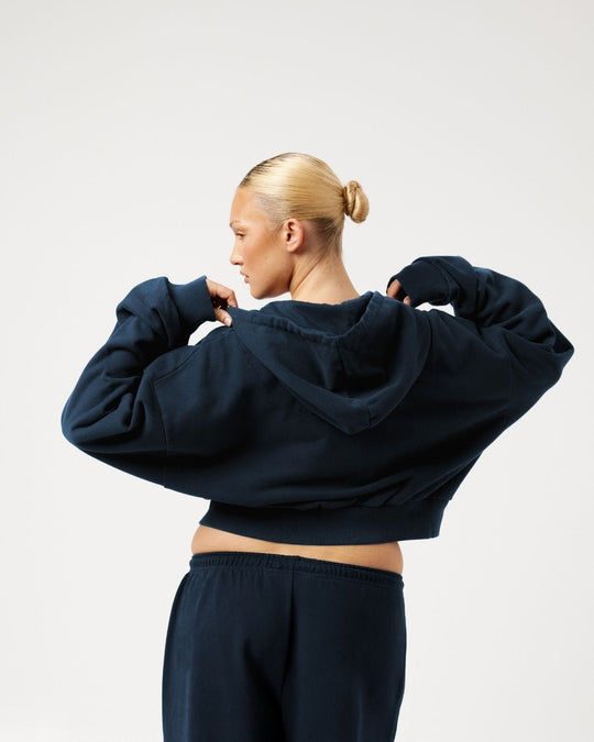 Cropped Zip Hoodie | Deep Navy