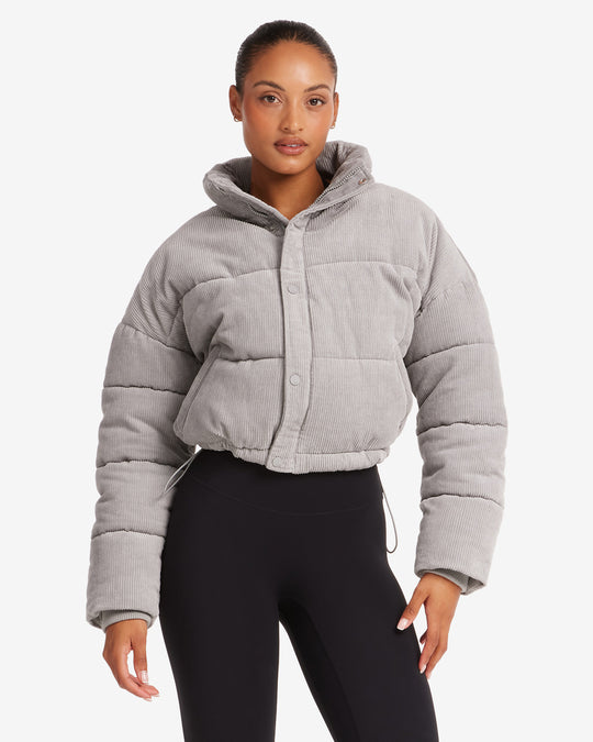 Corduroy Cropped Puffer Jacket | Grey – CSB