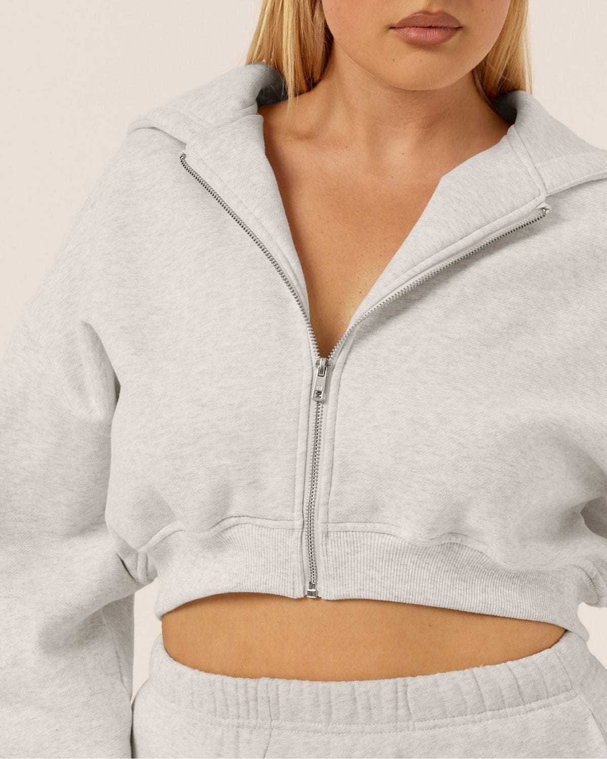 Cropped Zip Hoodie | Snow Marle
