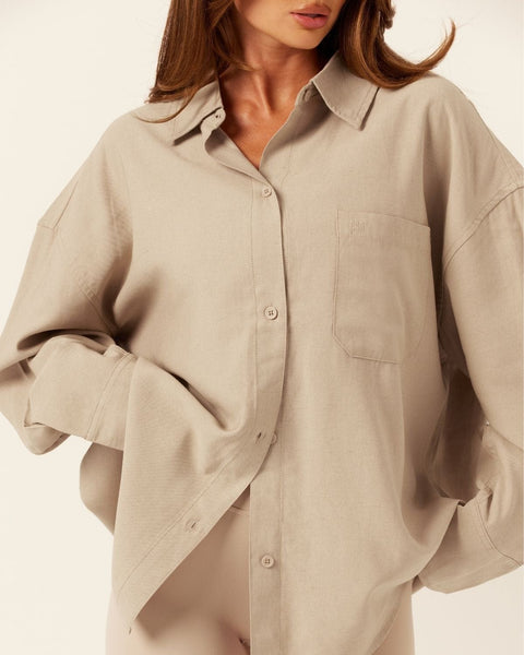 Oversized Long Sleeve Button Up Shirt | Fawn