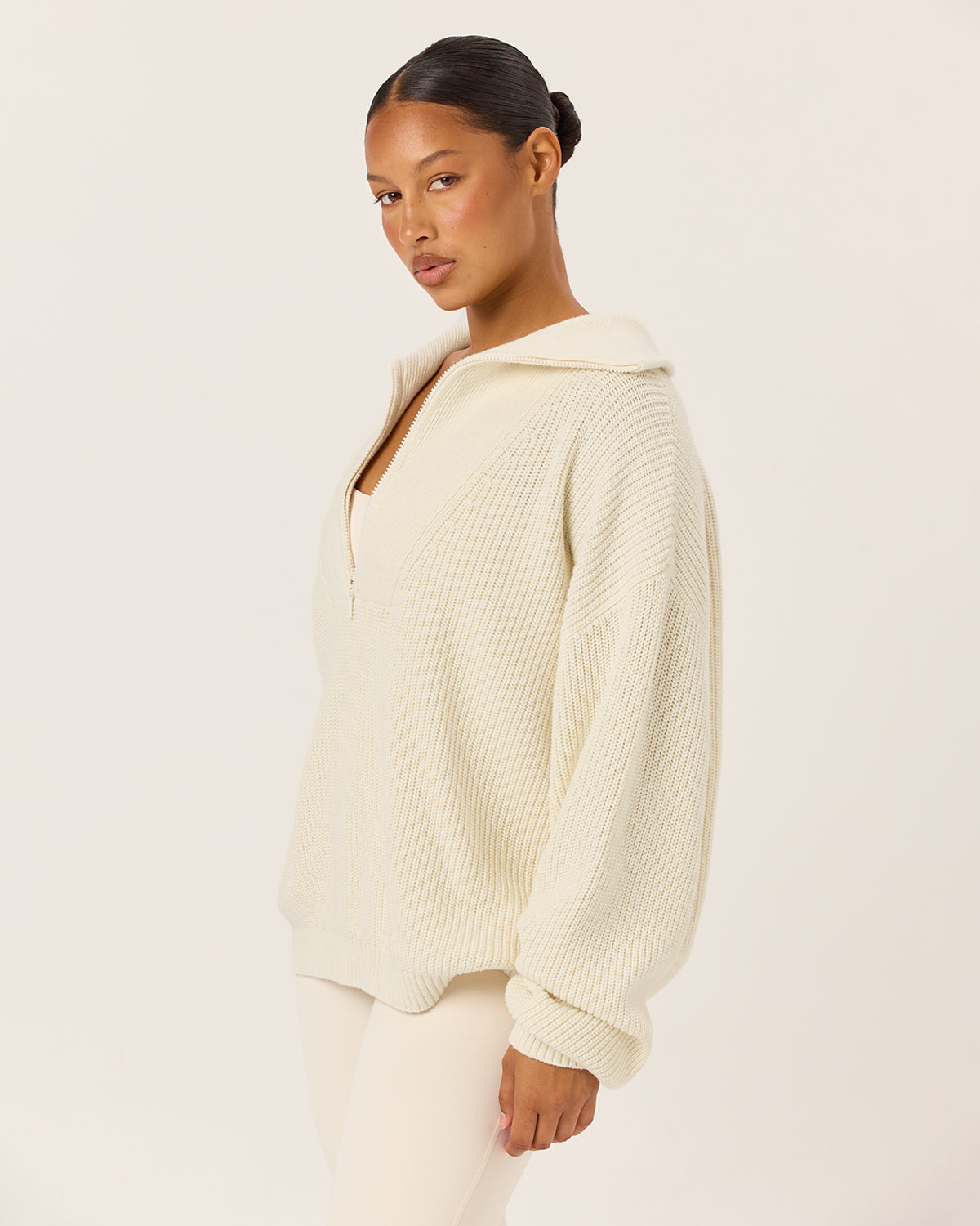 Adidas Zip Up Knitted Jumper Oversized Knit Sweater Milk