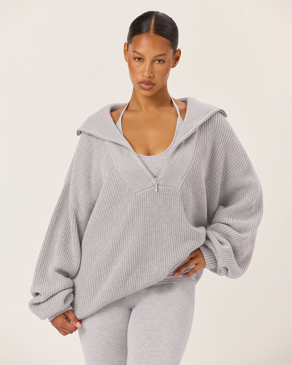 Oversized Knit Sweater | Grey Marl