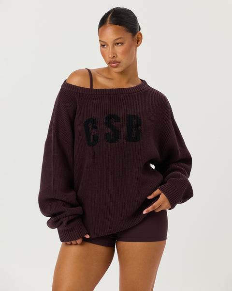 Off Shoulder Knit Sweater | Espresso