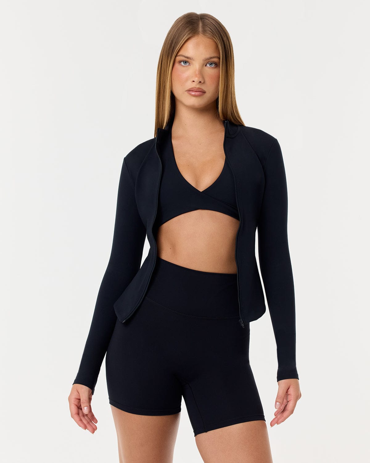 Serenity Longline Zip Up Jacket | Black