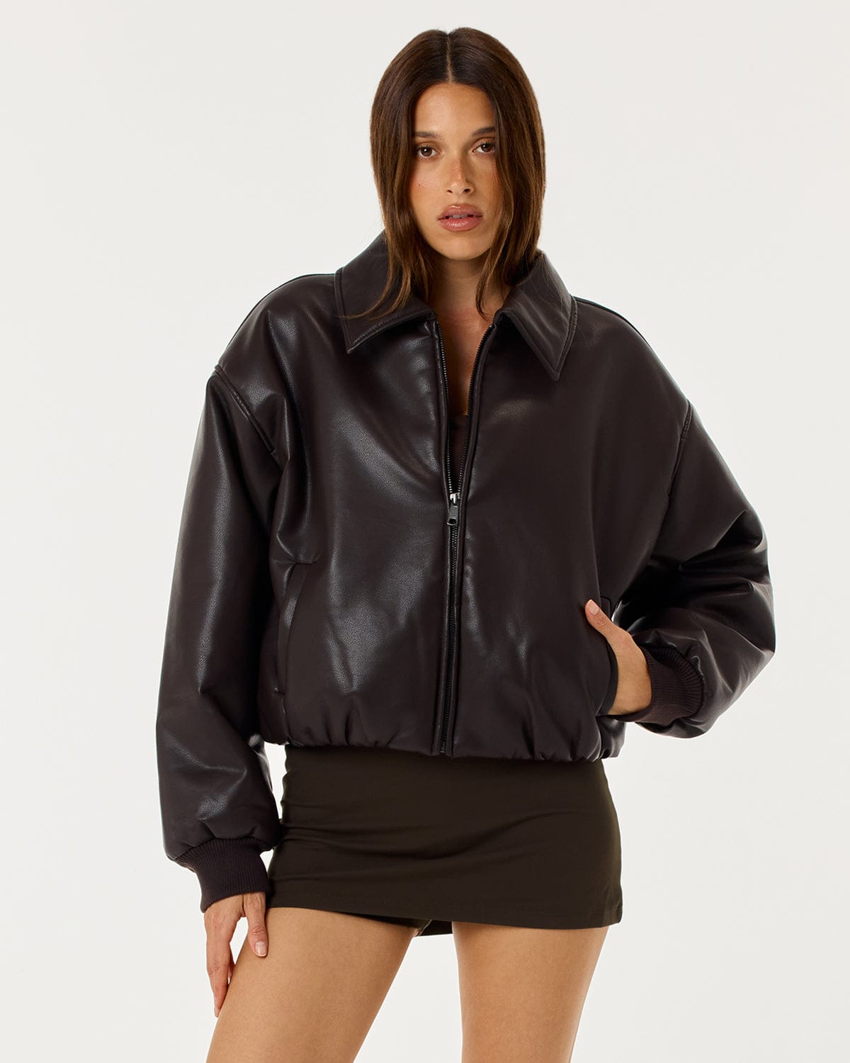 Leather Bomber Jacket | Dark Chocolate