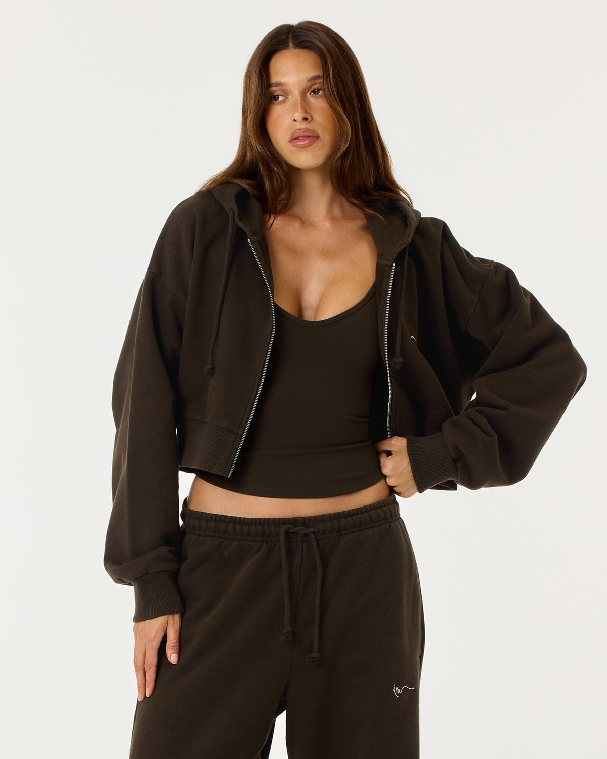 Cropped Zip Hoodie Organic Cotton | Dark Chocolate
