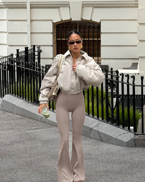 Cropped Oversized Bomber Jacket | Fawn